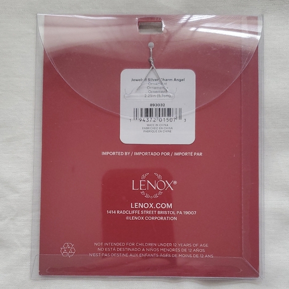 Lenox Silver Angel Ornament with Red Ribbon and Gem Accents - Picture 3 of 4